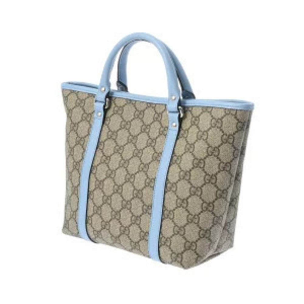 Gucci Handbag Leather Blue Beige GG Supreme Canvas